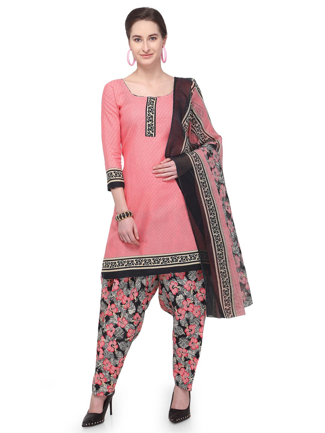 Rajnandini Pink Cotton Blend Unstitched Dress Material Price in India