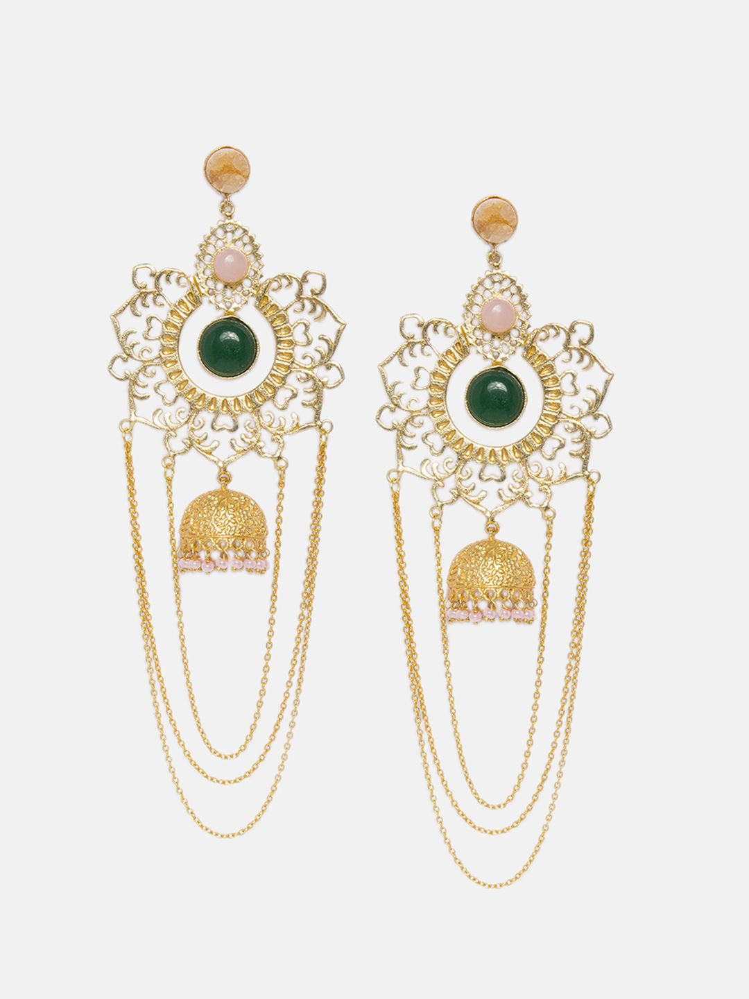 Ferosh Gold-Toned & Green Contemporary Drop Earrings Price in India