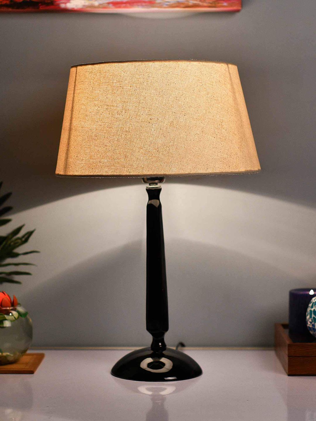 Homesake Black & Off-White Solid Bedside Standard Table Lamp with Shade Price in India