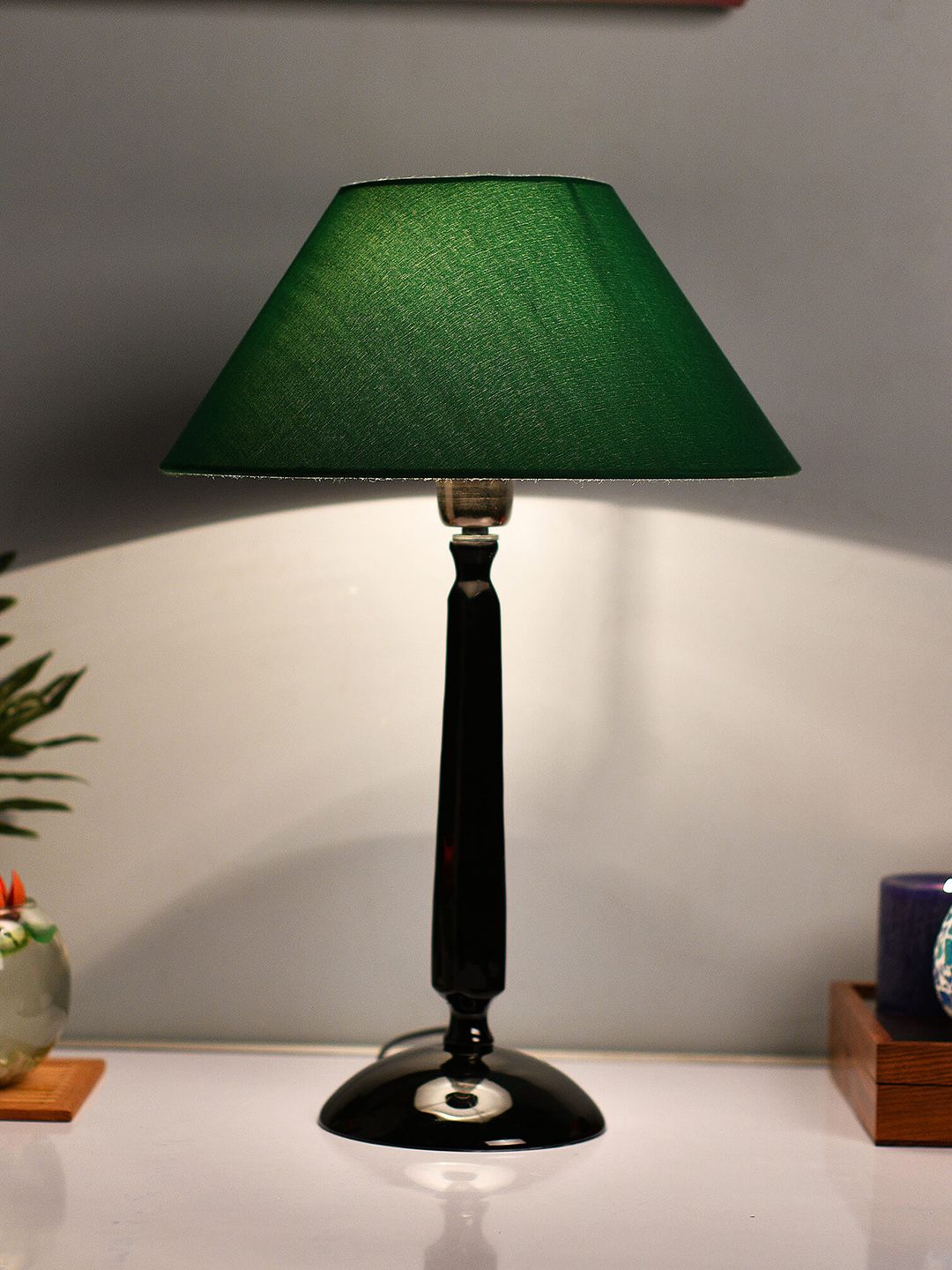 Homesake Black & Green Solid Handcrafted Bedside Standard Lamp Price in India