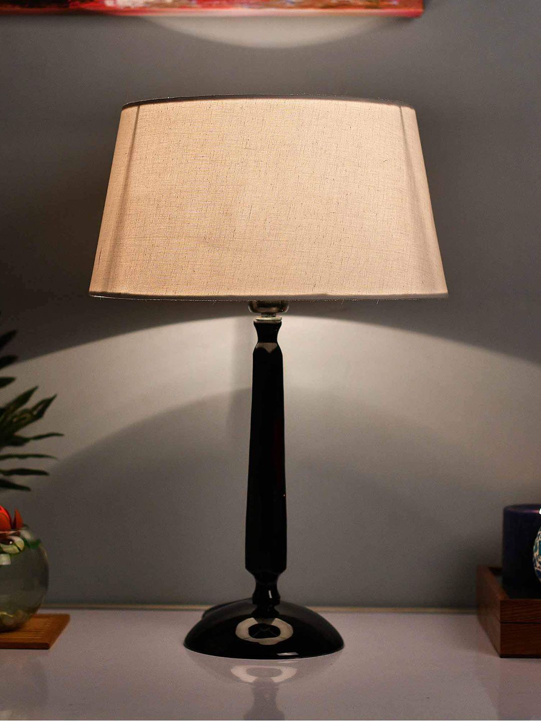 Homesake Black & White Solid Handcrafted Bedside Standard Lamp Price in India