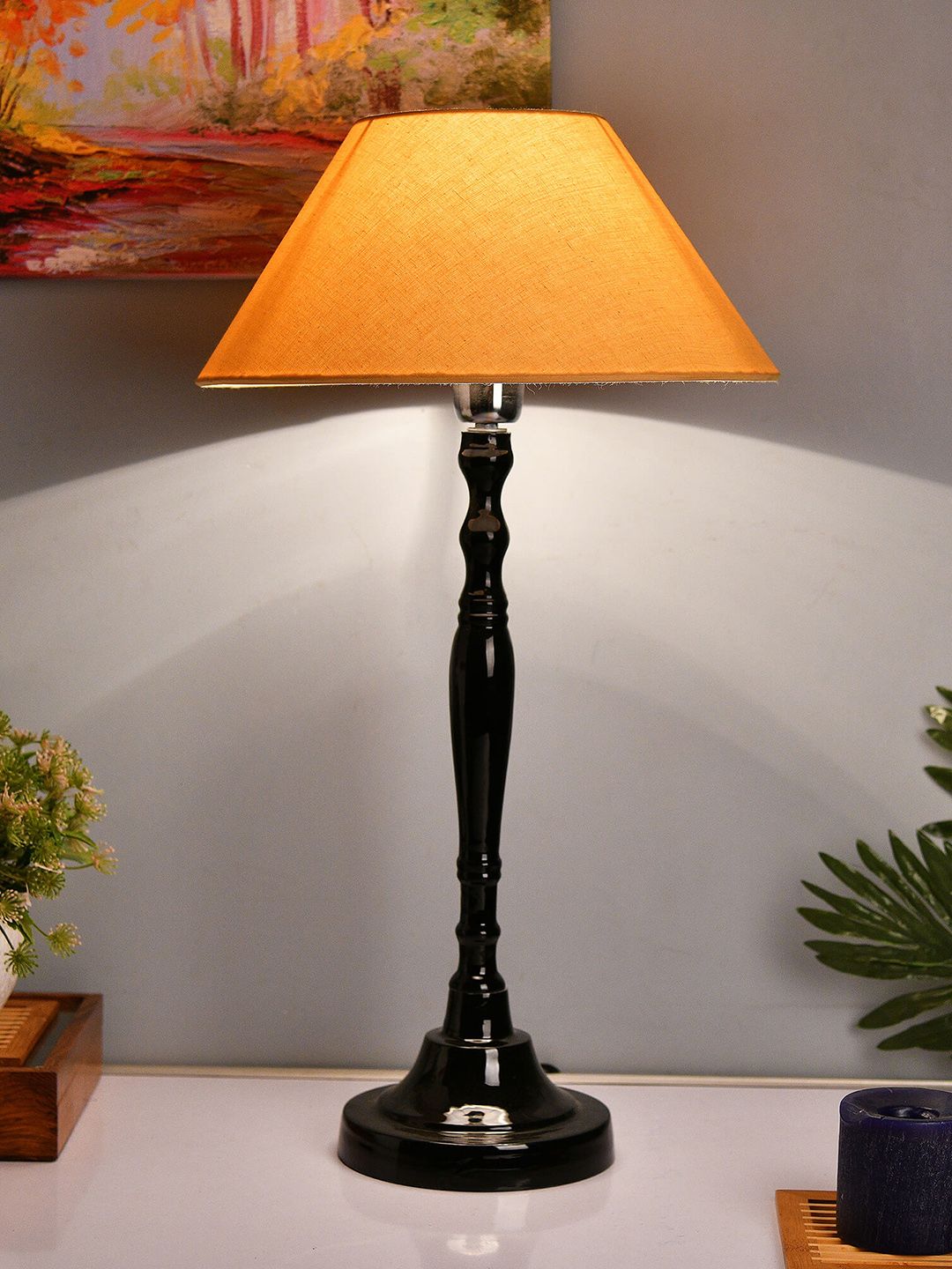 Homesake Black & Off-White Solid Handcrafted Bedside Standard Table Lamp with Shade Price in India