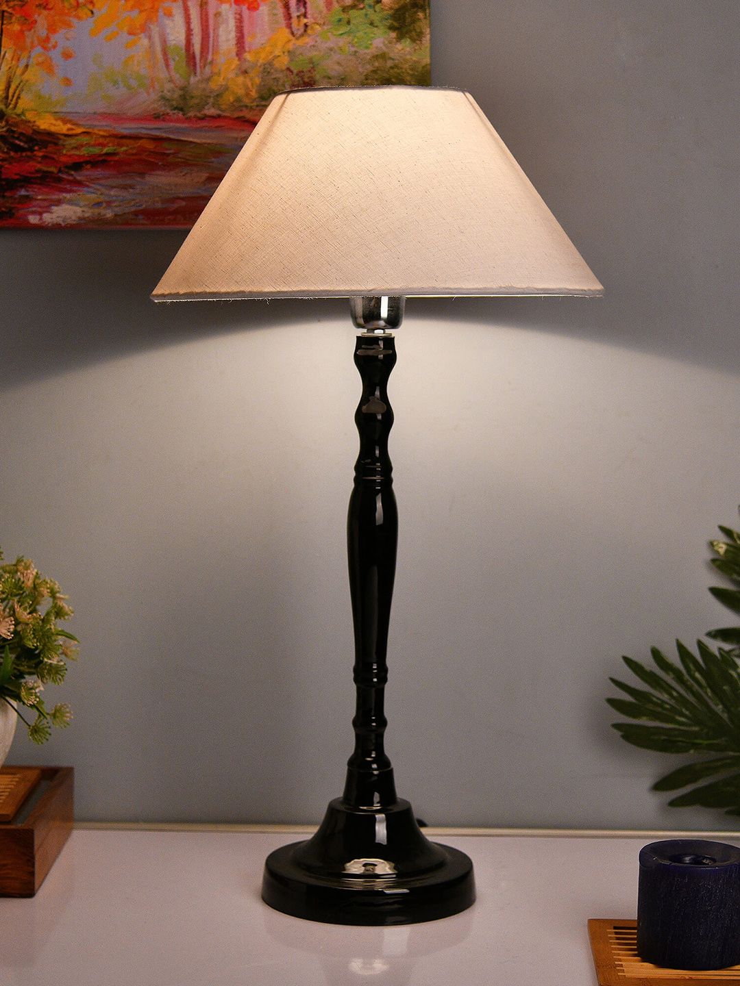 Homesake Black & White Solid Handcrafted Buffet Table Lamp with Shade Price in India
