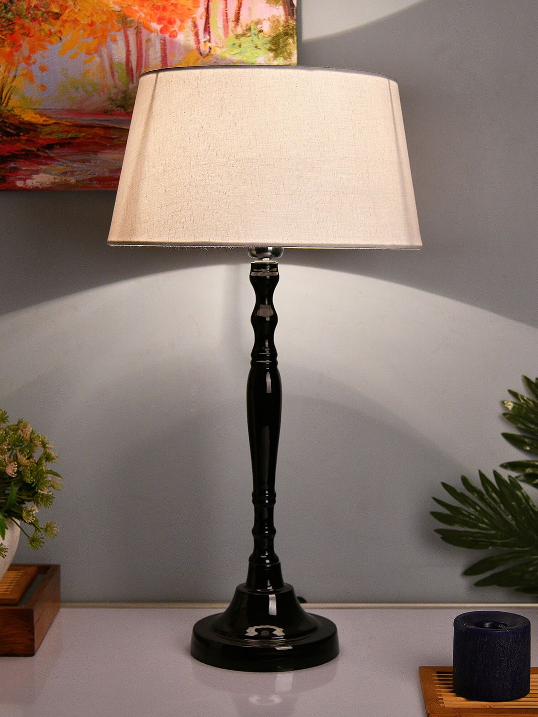 Homesake Black & White Solid Imperial Handcrafted Table Lamp with Shade Price in India