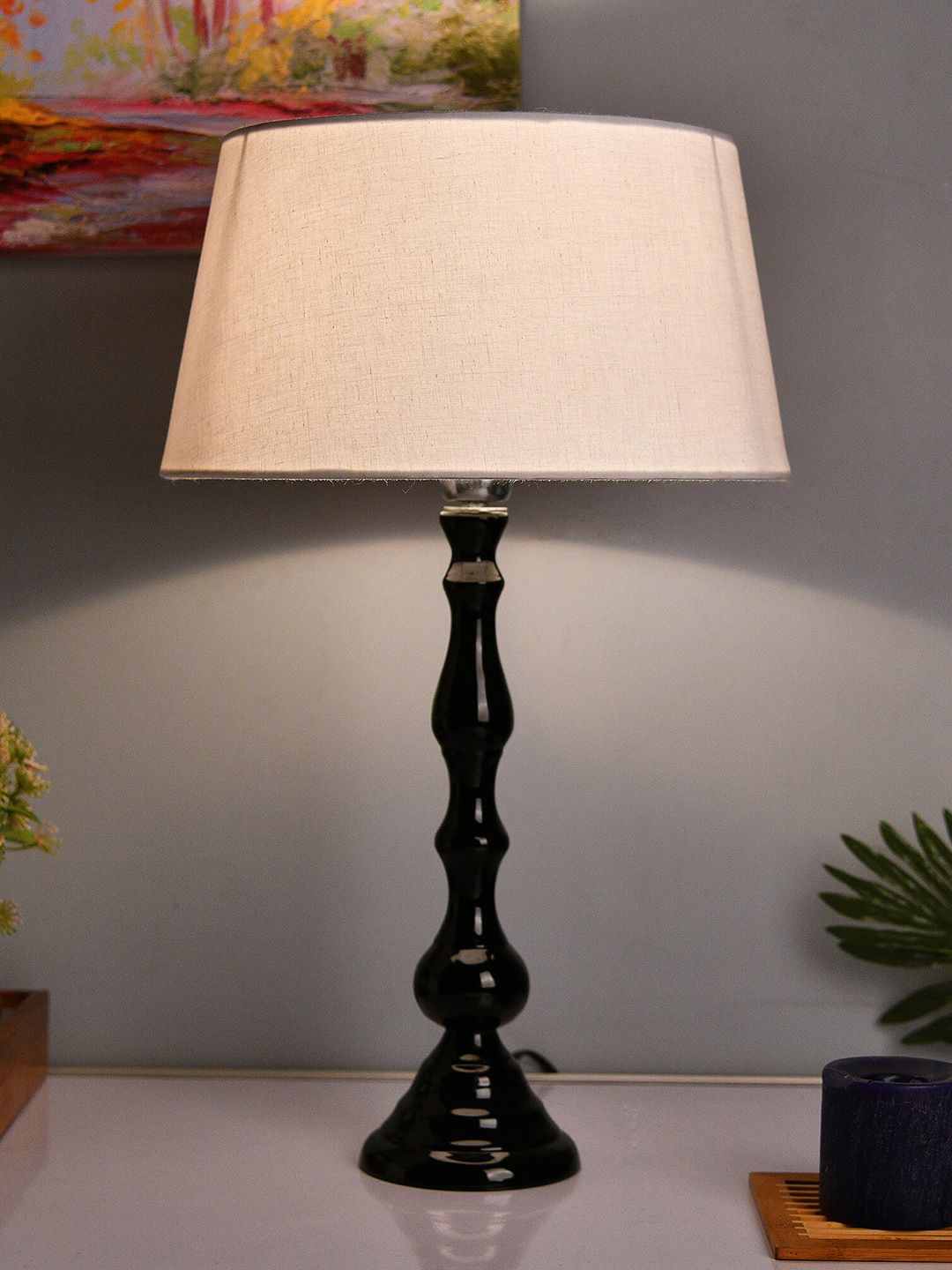 Homesake Black & White Solid Teardrop Handcrafted Table Lamp with Shade Price in India