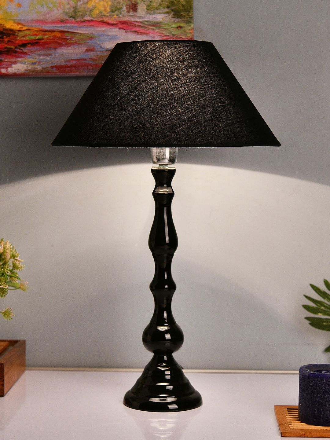Homesake Black Solid Teardrop Handcrafted Table Lamp with Shade Price in India