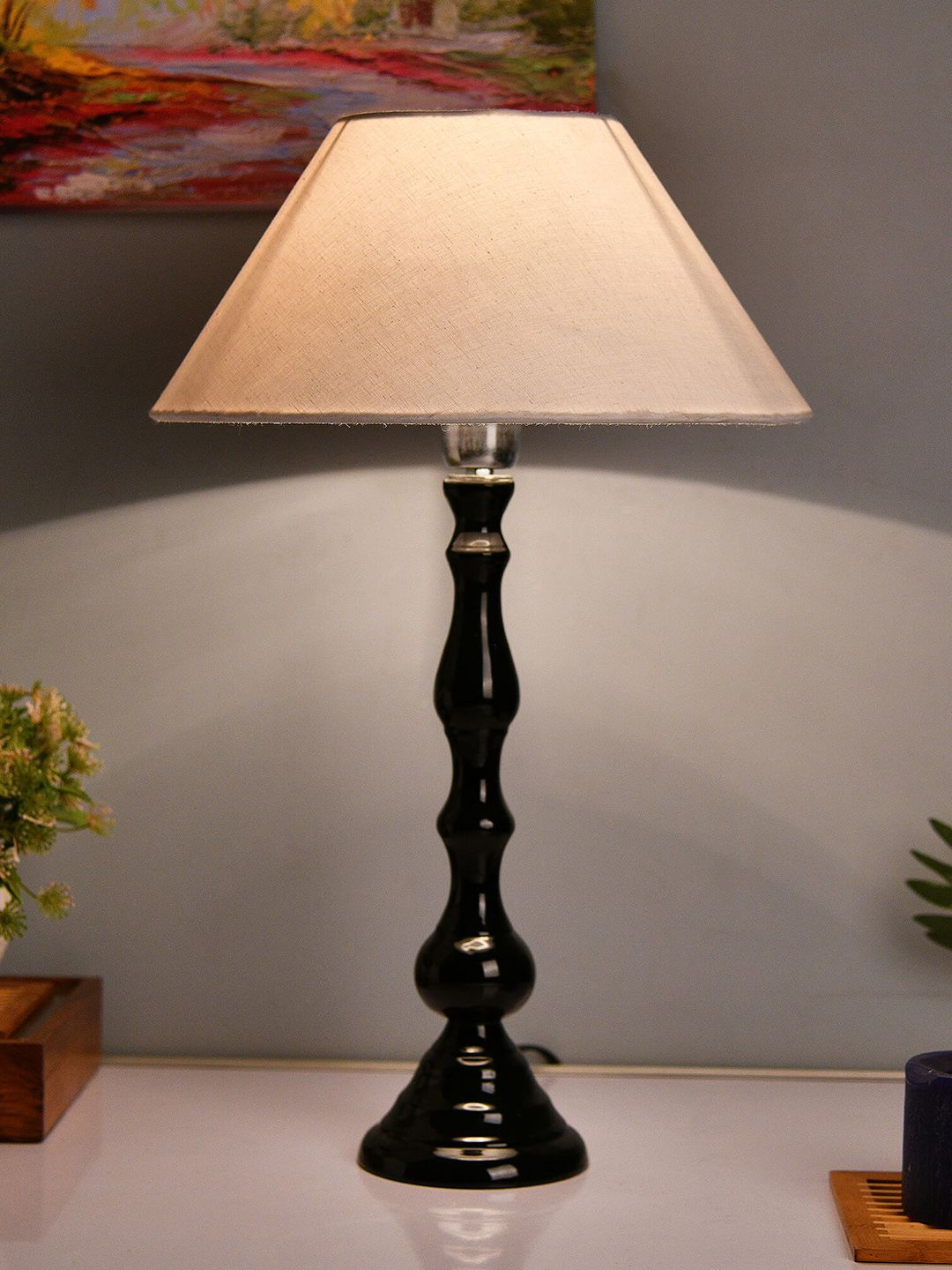 Homesake Black & White Solid Handcrafted Bedside Standard Table Lamp Price in India