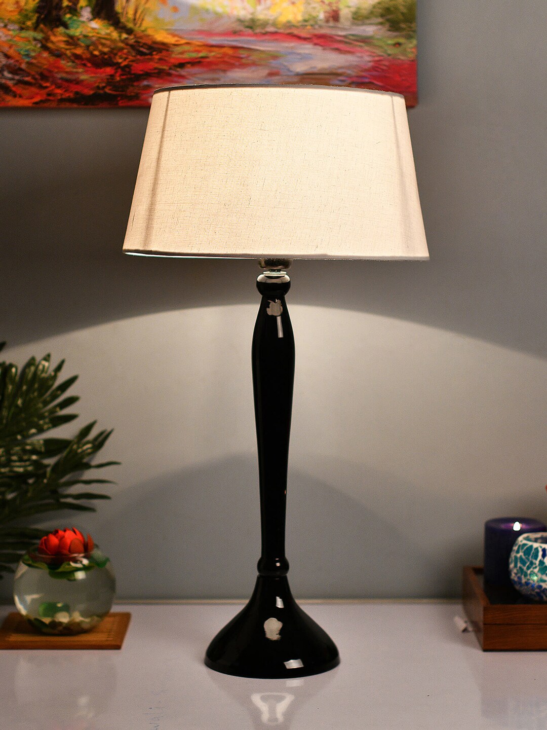 Homesake Black & White Solid Handcrafted Bedside Standard Table Lamp Price in India