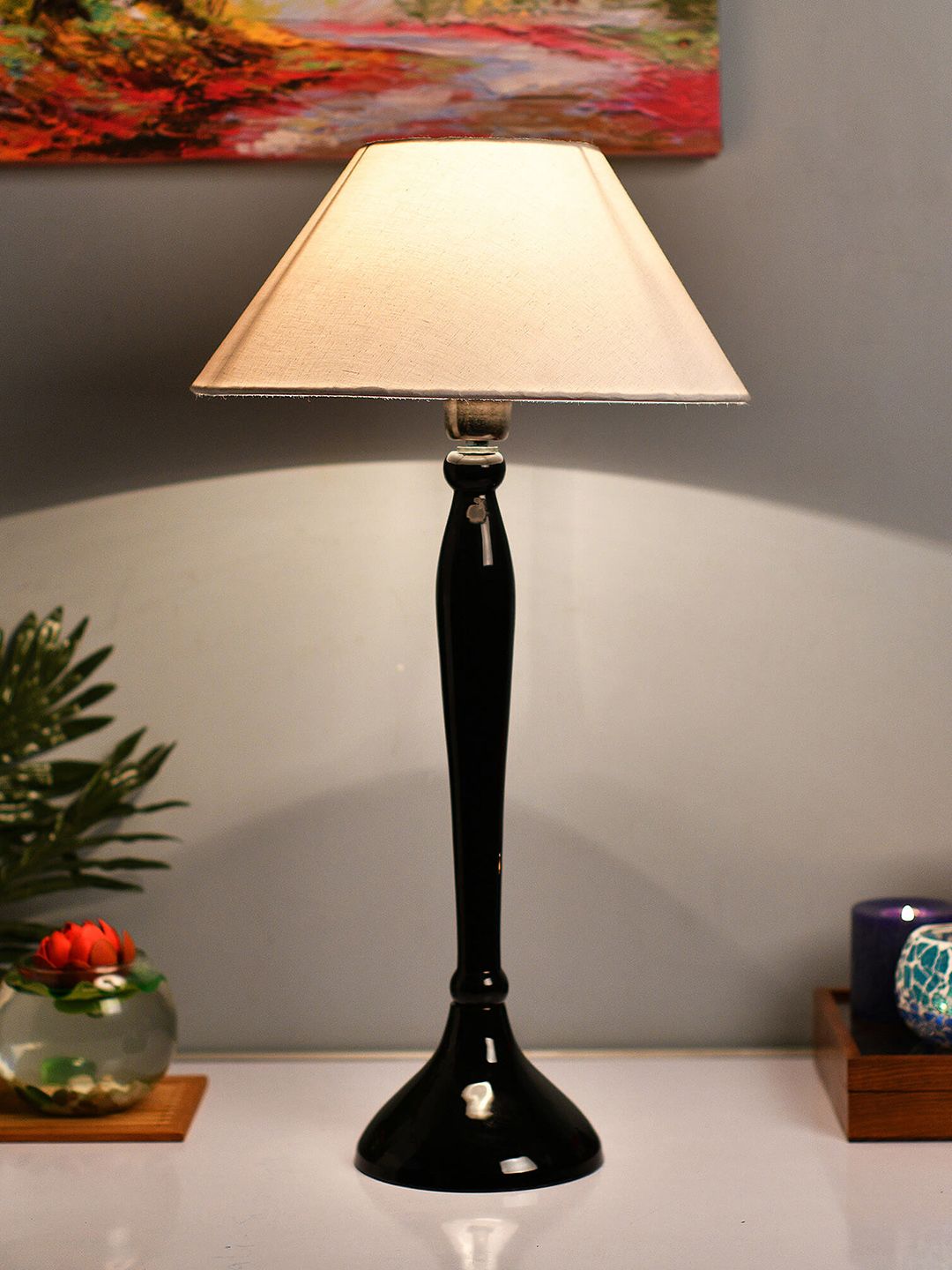 Homesake Black & White Solid Handcrafted Table Lamp with Shade Price in India