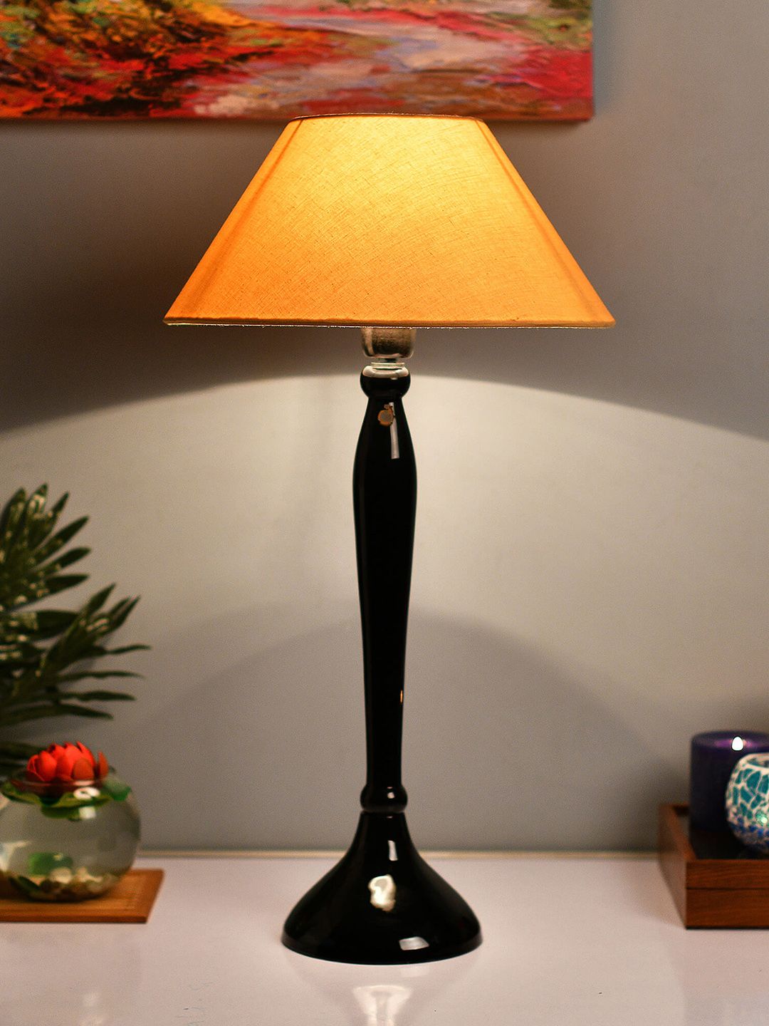 Homesake Black & Beige Solid Bedside Standard Table Lamp with Shade Price in India