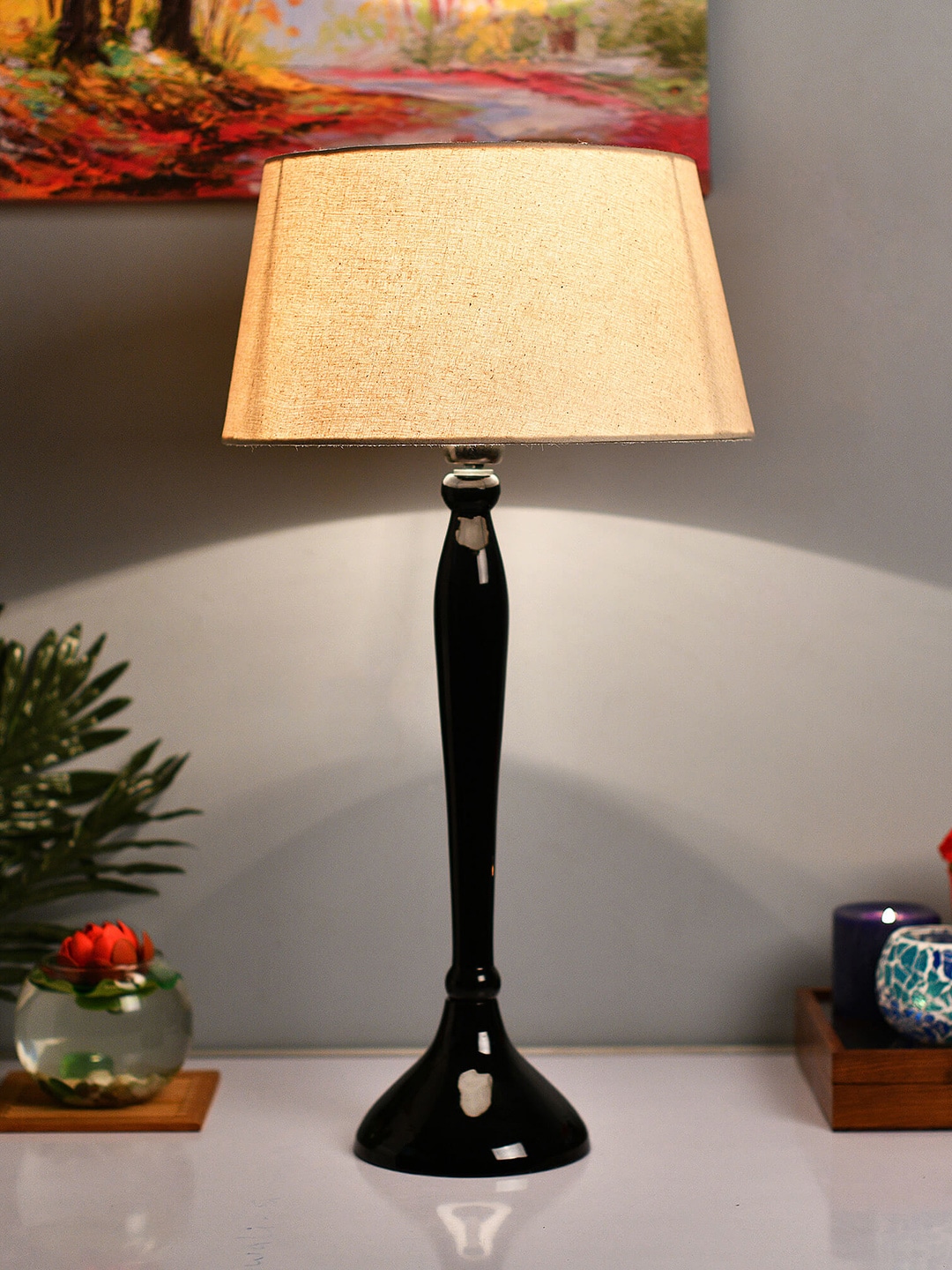 Homesake Black & White Solid  Royal Ovoid Handcrafted Table Lamp with Shade Price in India