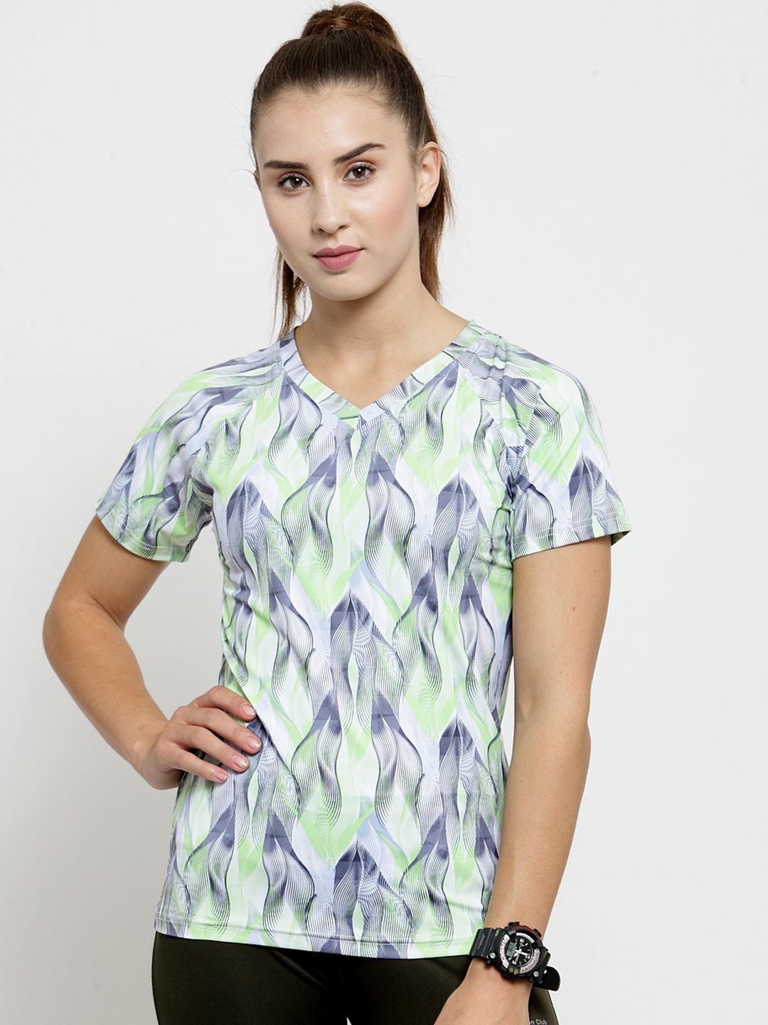 Boston Club Women White Printed V-Neck T-shirt