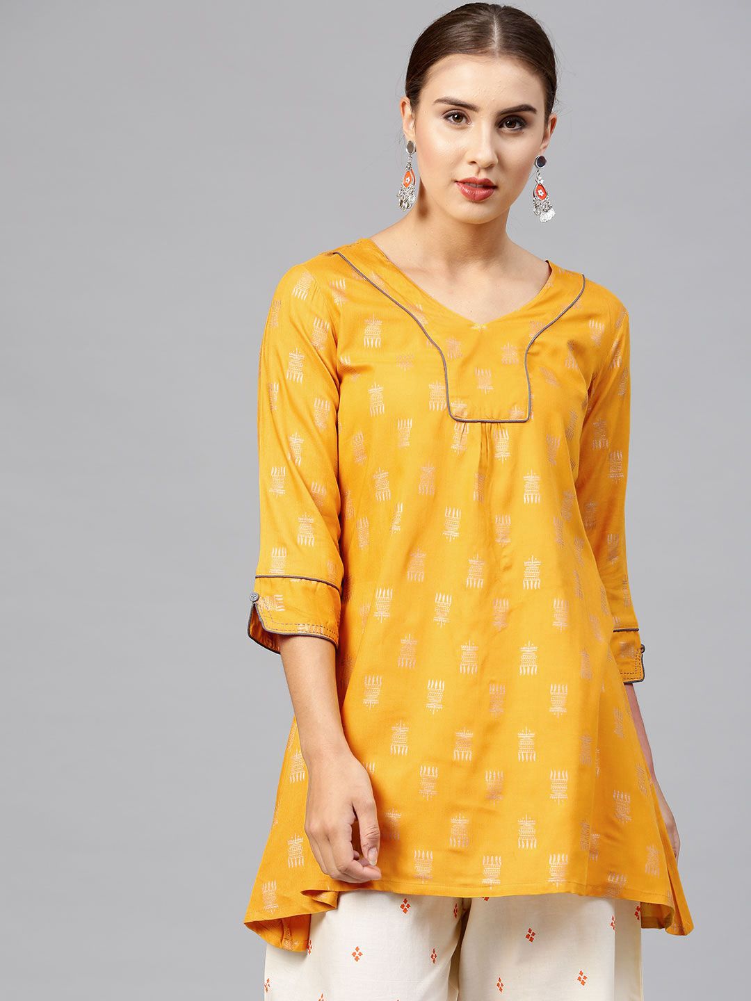 Varanga Mustard Yellow Printed Tunic Price in India