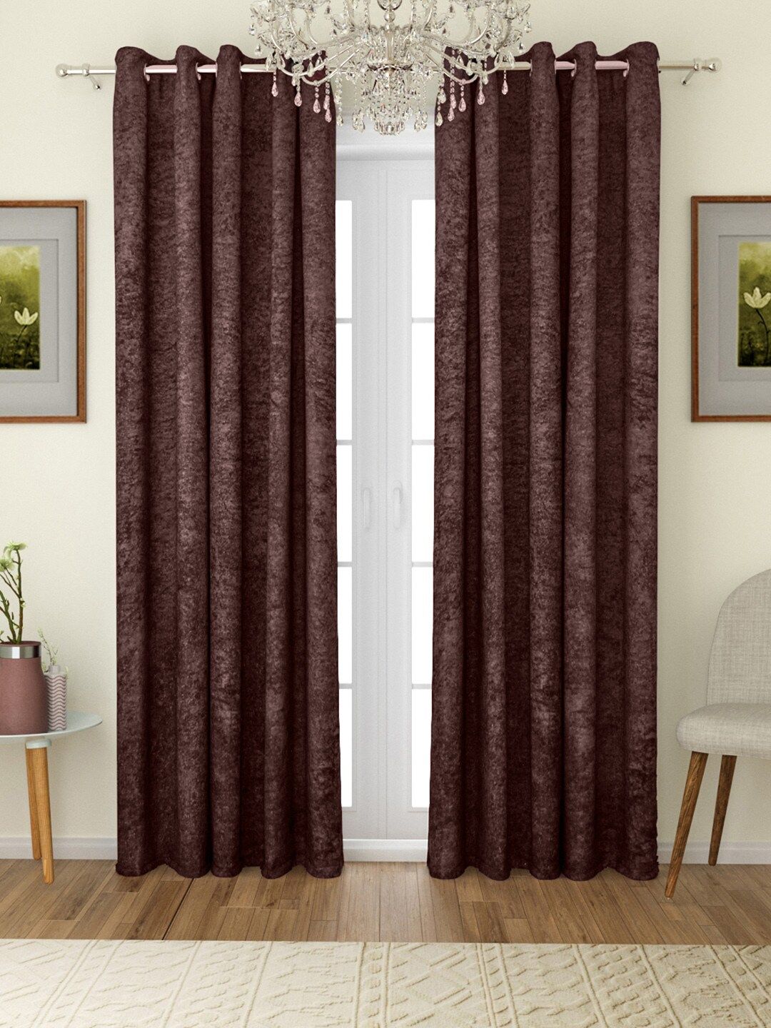 ROMEE Coffee Brown Set of 2 Solid Room Darkening Door Curtains Price in India