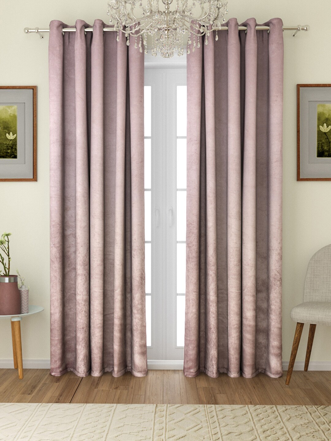 ROMEE Silver-Toned Set of 2 Velvet Room Darkening Door Curtains Price in India