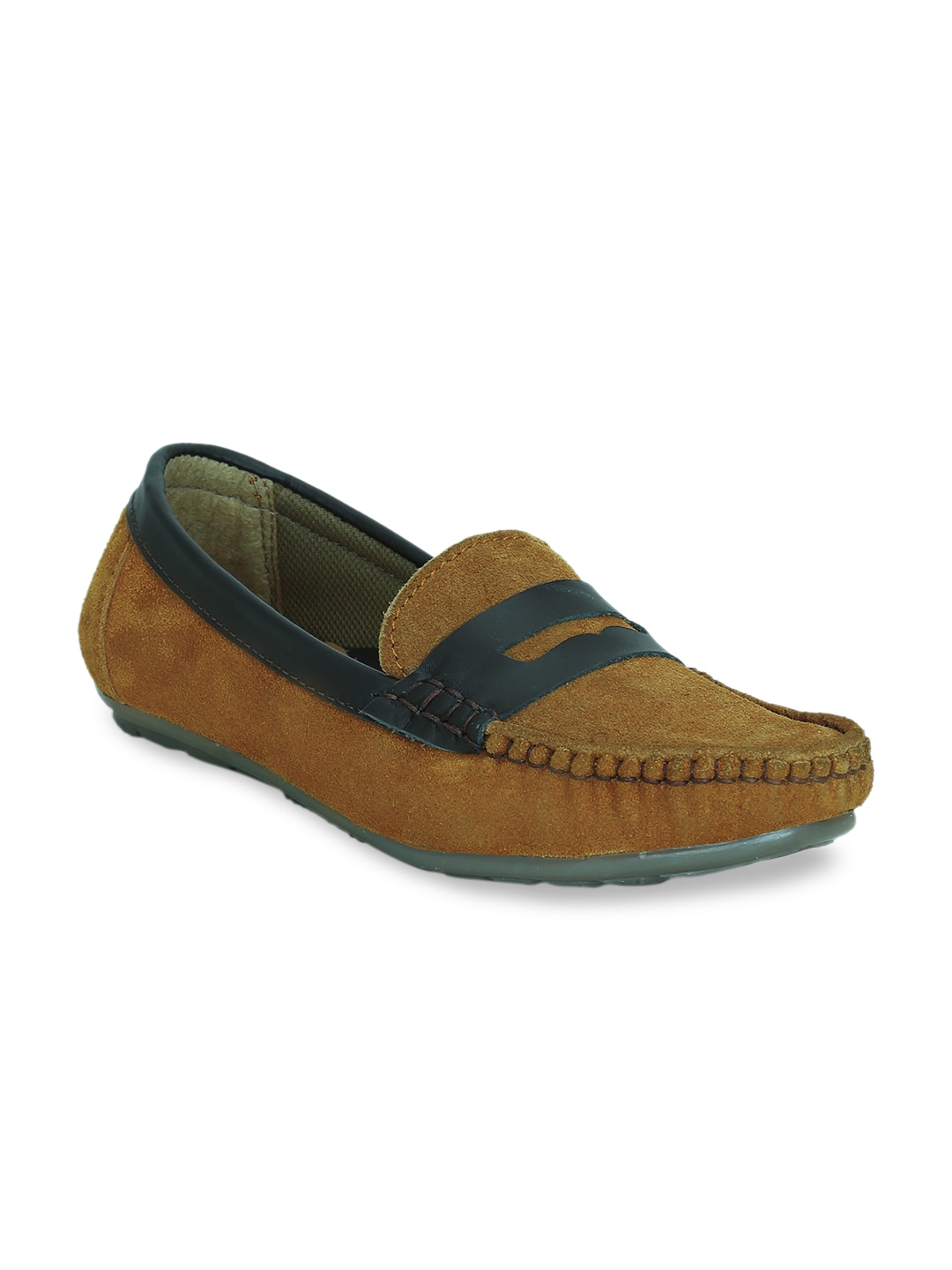 Get Glamr Women Tan Brown & Blue Suede Loafers Price in India