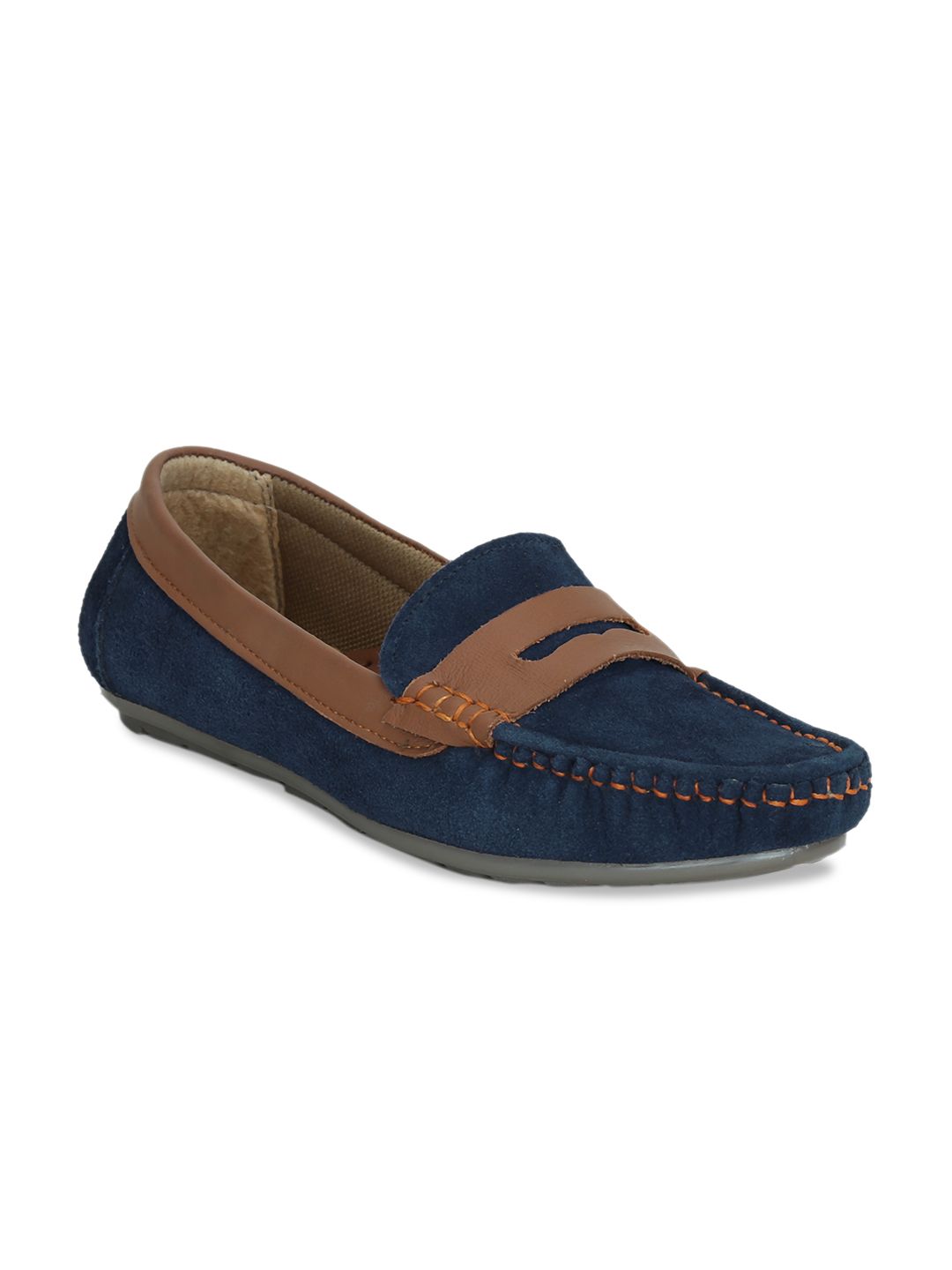 Get Glamr Women Blue & Brown Suede Loafers Price in India