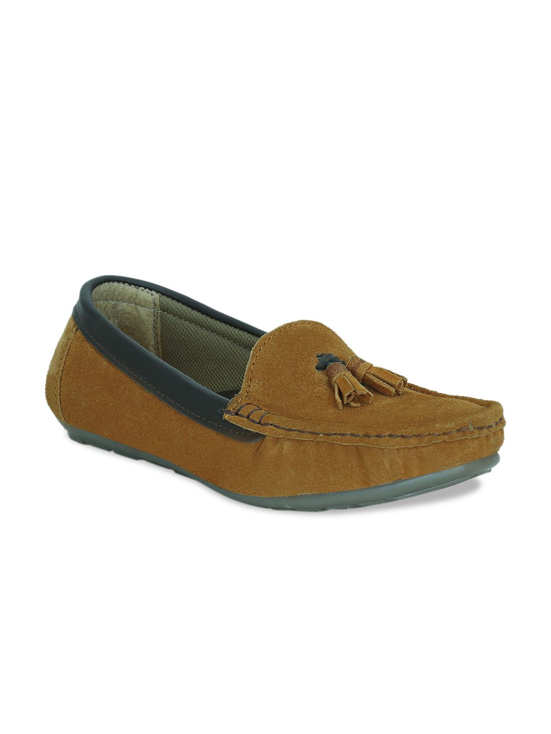 Get Glamr Women Tan Brown Suede Loafers Price in India