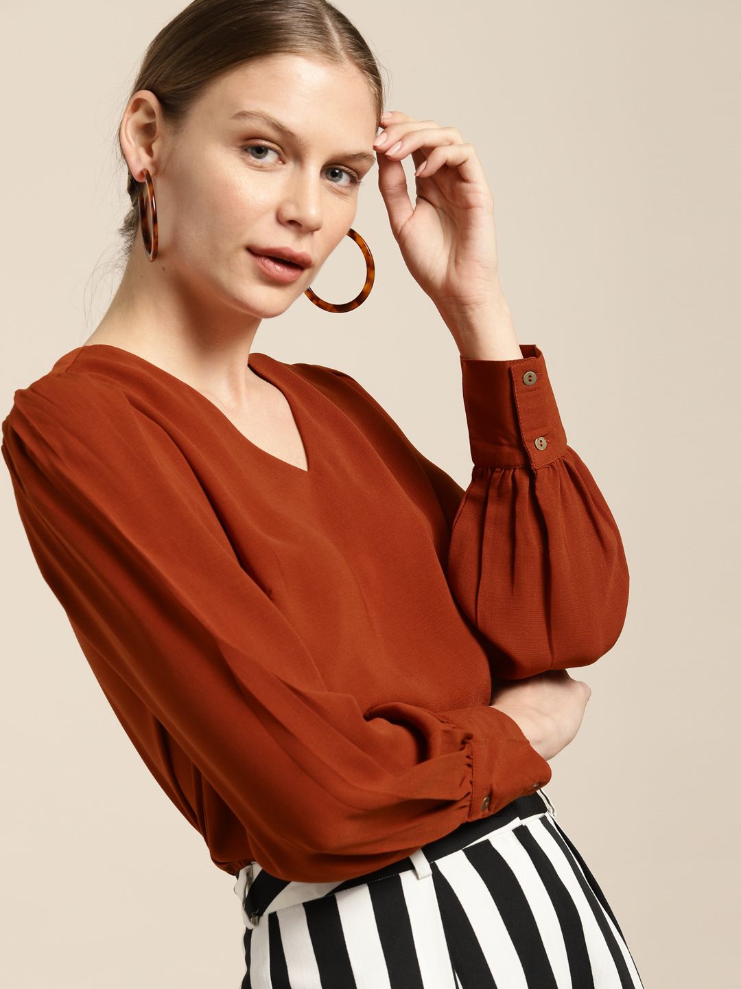 her by invictus Rust Brown Smart Casual Top Price in India