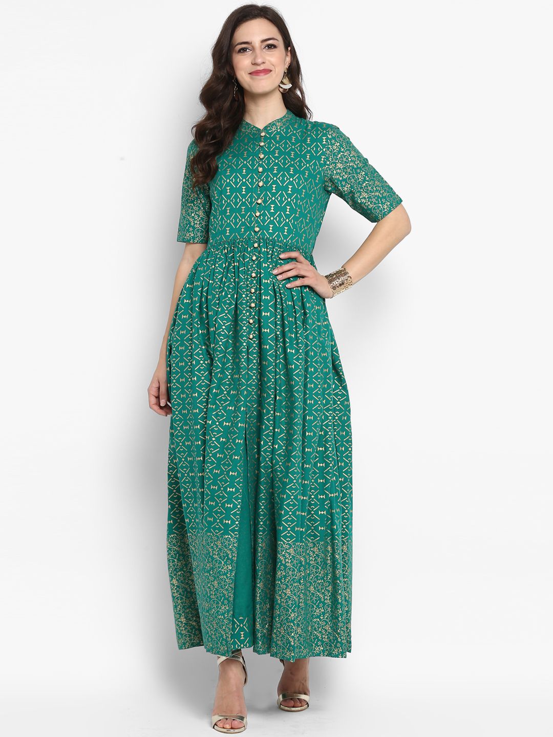 Meeranshi Women Green Printed Maxi Dress