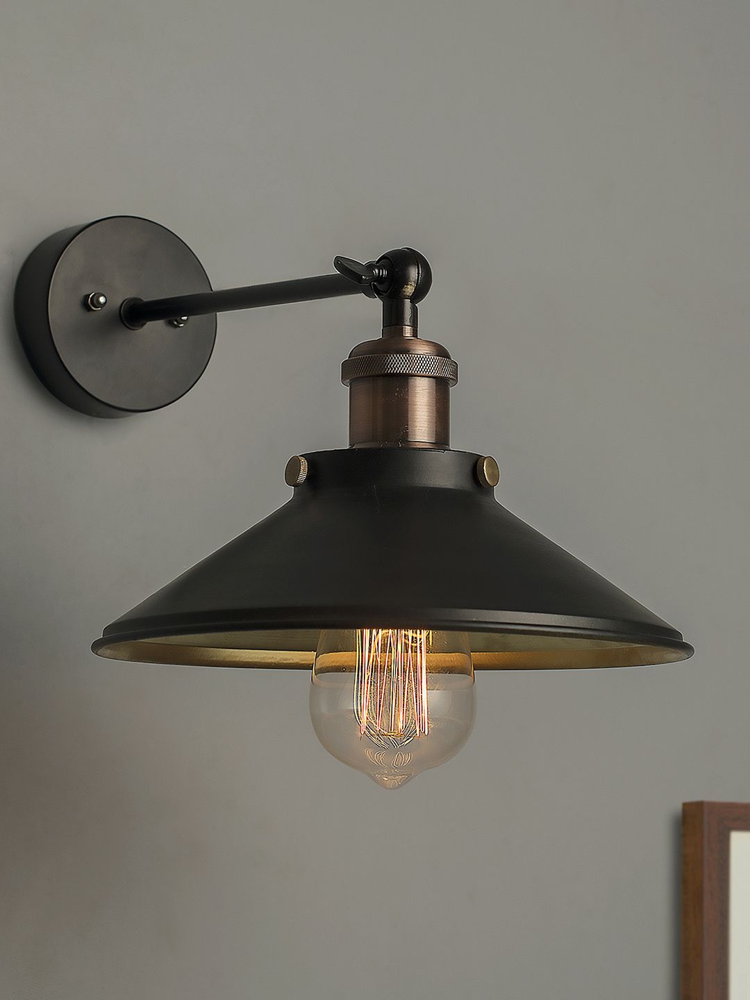 Homesake Black Solid Edison Cone Shade Armed Sconces Price in India