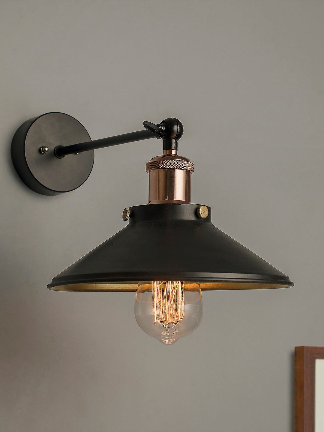 Homesake Black Solid Handcrafted Cone Shade Swing Arm Light Price in India
