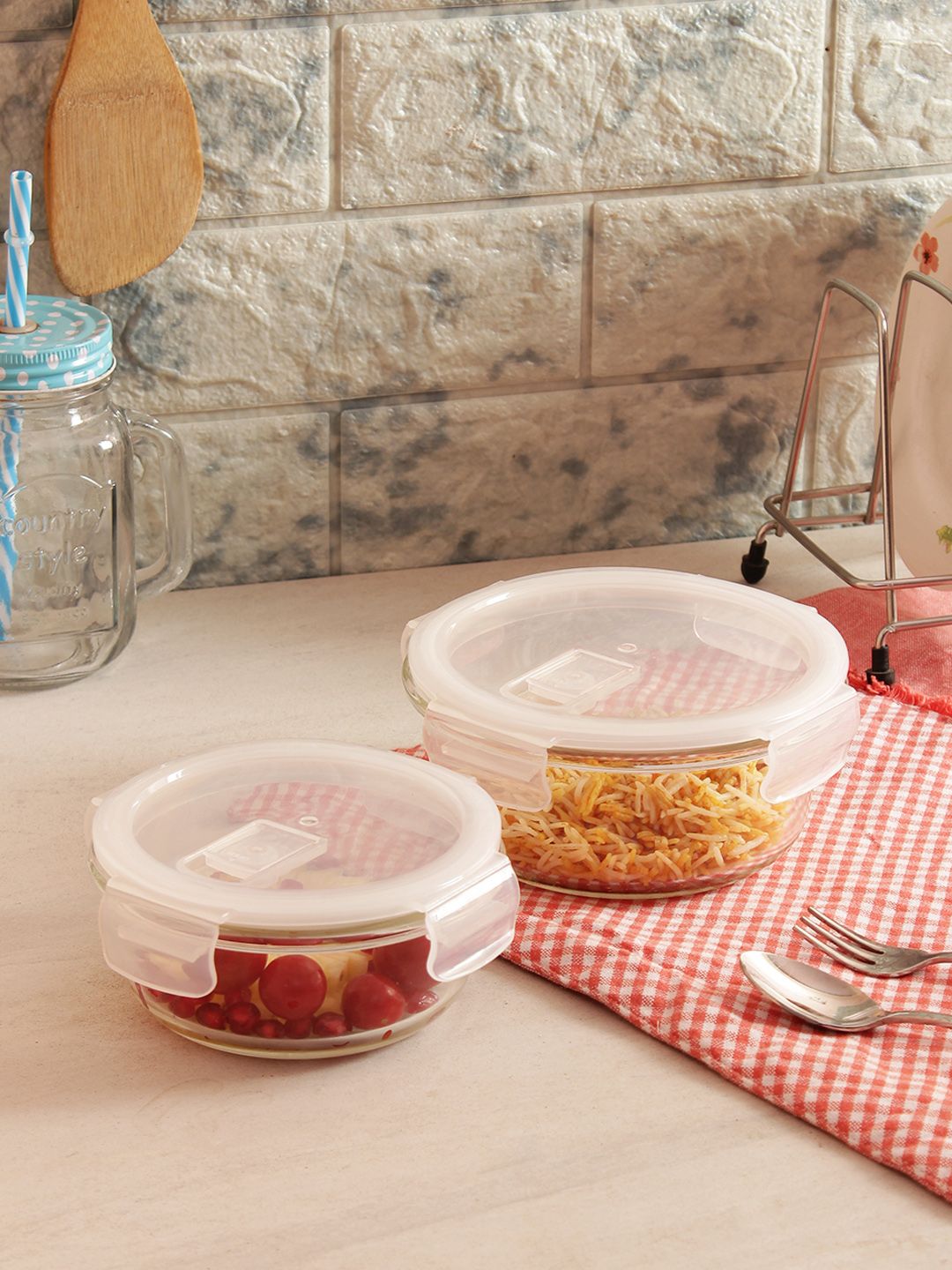 Femora Set of 2 Borosilicate Round Glass Food Storage Container with Air Vent Lid Price in India