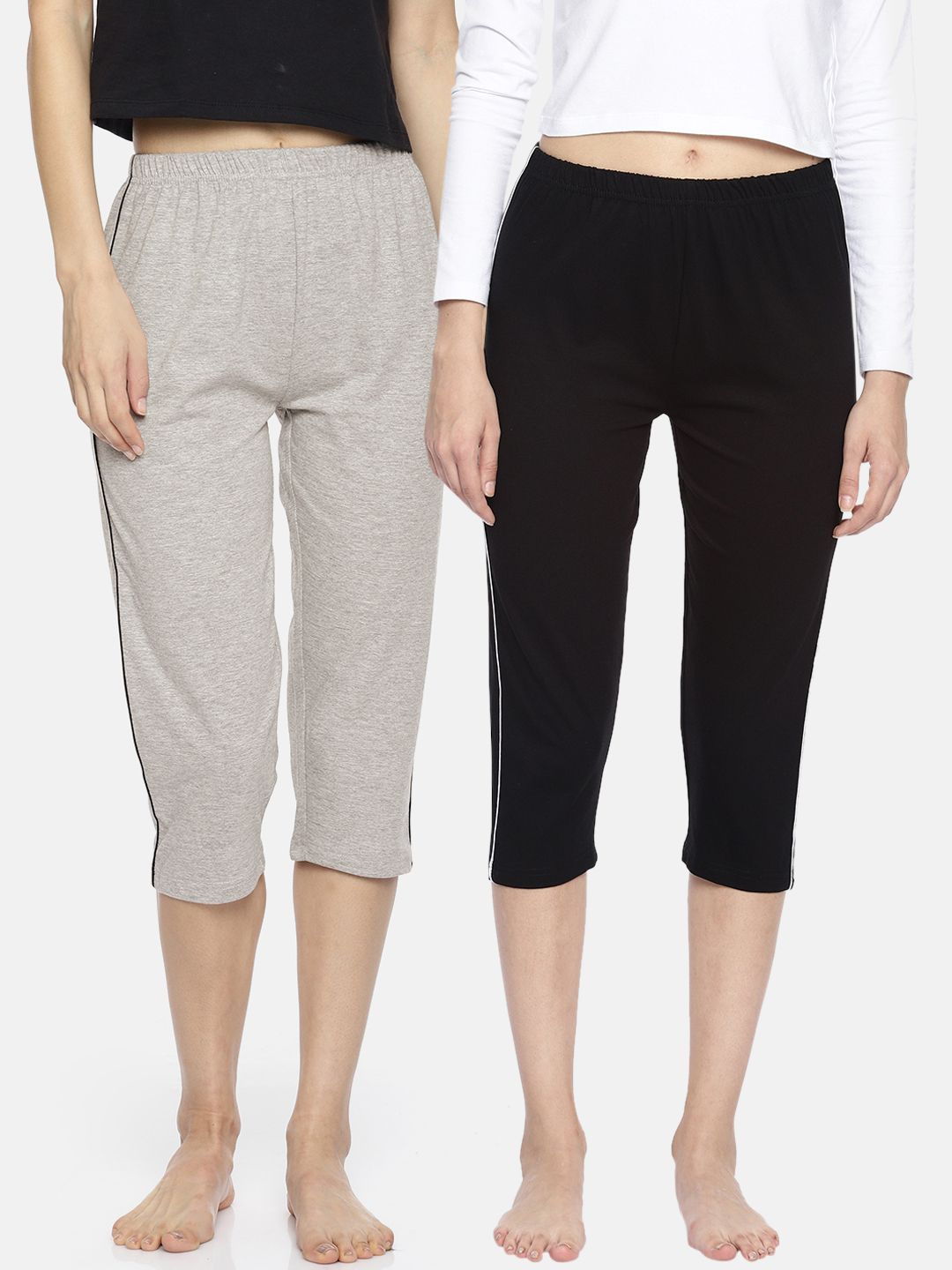 Espresso Women Pack of 2 Grey & Black Solid Capris ESP-4000-CAPRI-2-GMB Price in India