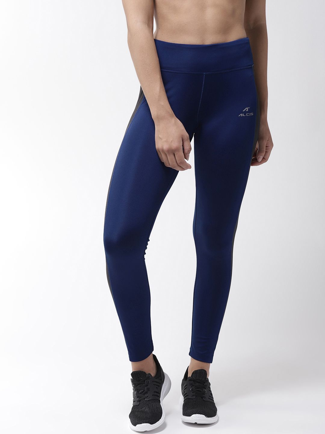Alcis Women Blue & Black Solid Tights Price in India