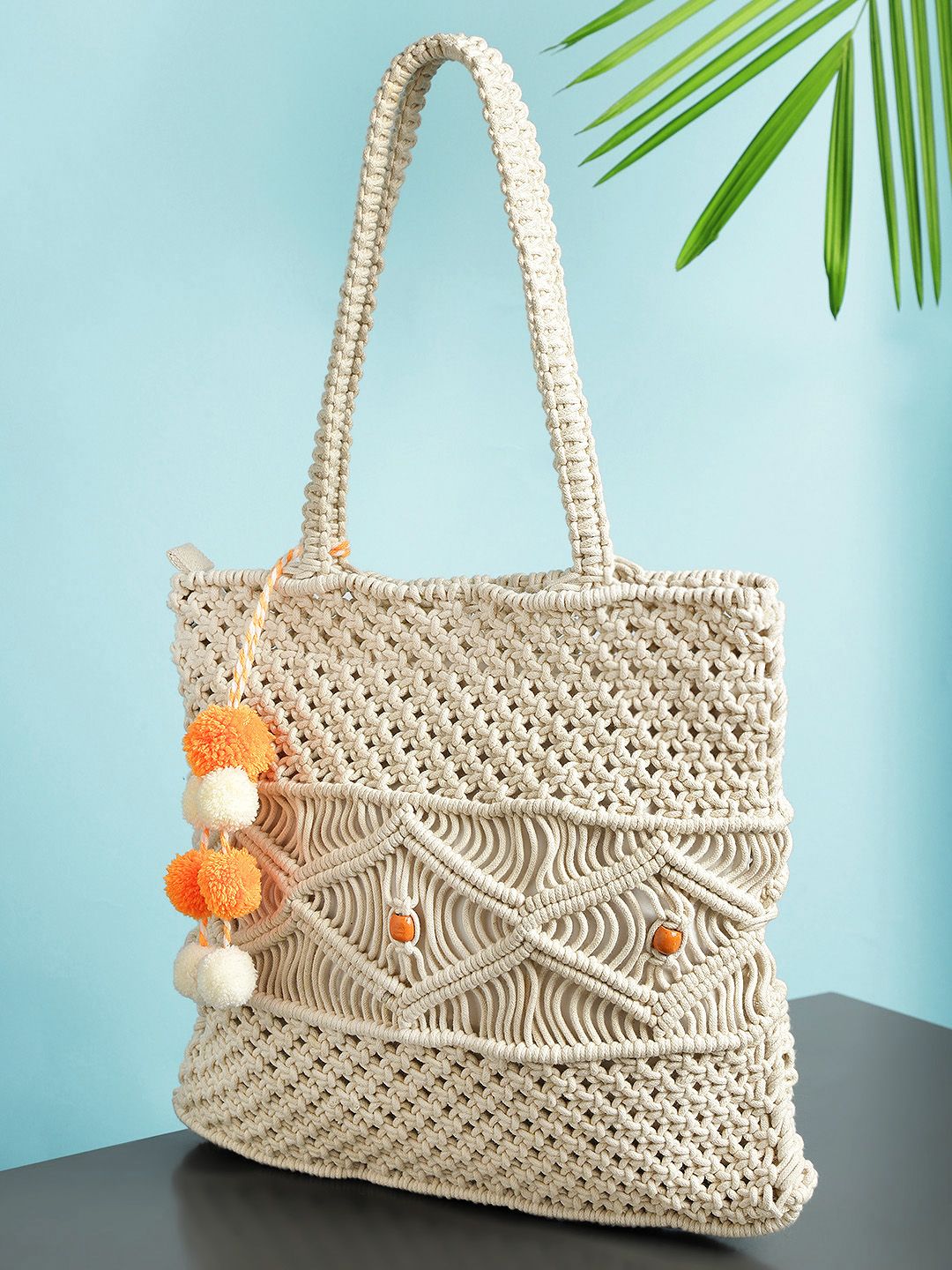 ALII AND ALIIZEY Off-White & Orange Braided Shoulder Bag Price in India