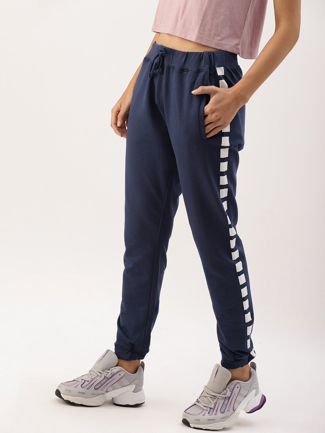 DressBerry Women Navy Blue Solid Track Pants Price in India