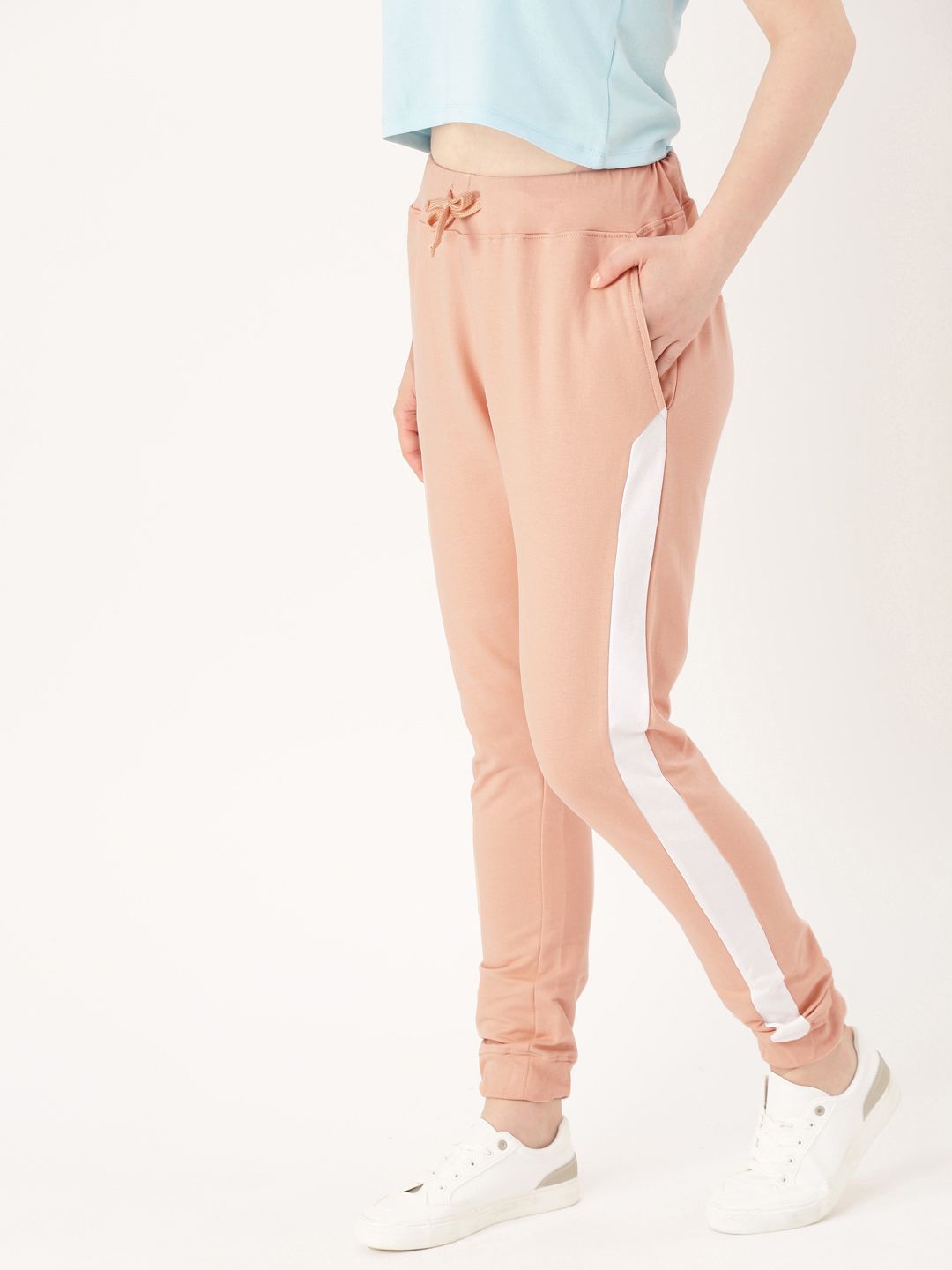 DressBerry Women Peach-Coloured Solid Regular Fit Joggers Price in India