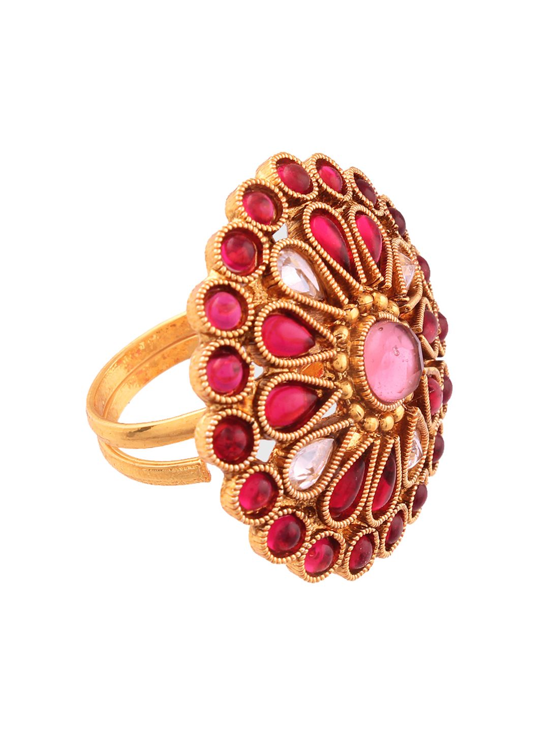AccessHer Women Gold-Plated & Pink Stone-Studded Ring Price in India
