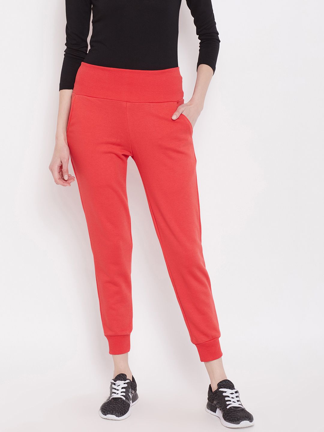 Alsace Lorraine Paris Women Coral Red Solid Joggers Price in India