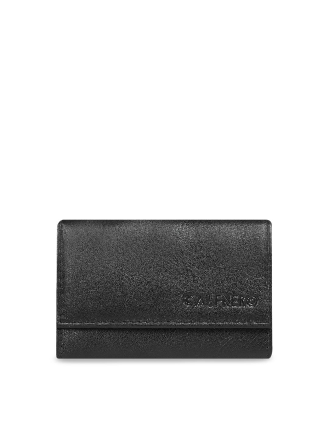 CALFNERO Unisex Black Solid Genuine Leather Card Holder Price in India