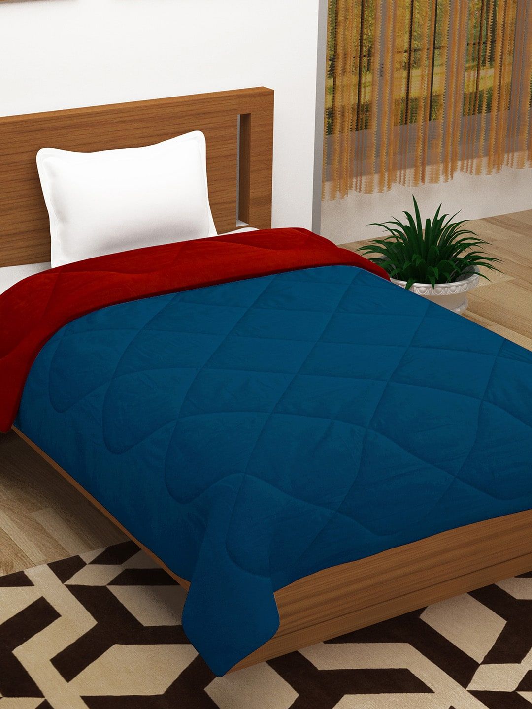 Story@home Red & Navy Blue Solid AC Room 200 GSM Single Bed Comforter Price in India