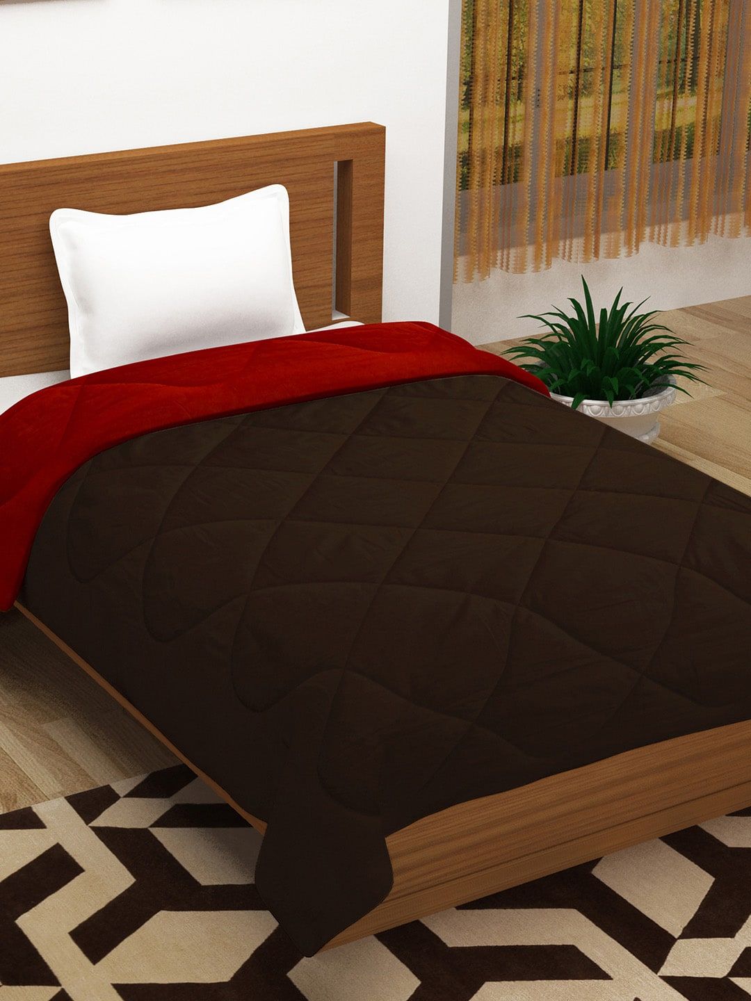 Story@home Red & Brown Solid AC Room 200 GSM Single Bed Comforter Price in India