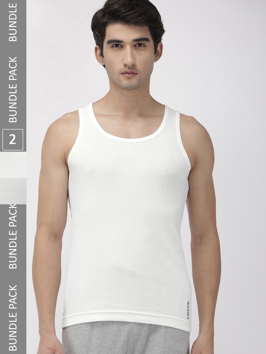 Levis Levis Men Pack of 2 Solid Round Neck Sleeveless Pure Cotton Rib Vest