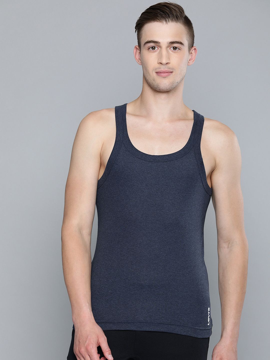 Levis Men Solid Square Neck Sleeveless Pure Cotton Rib Easy Tuck Sports Vest