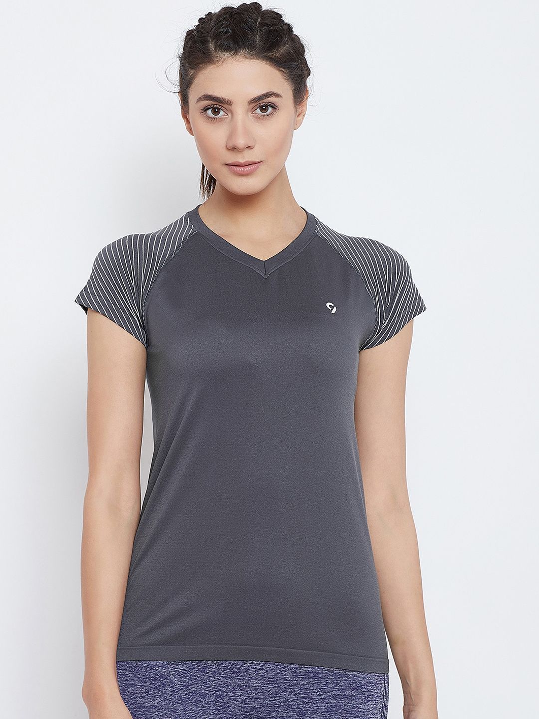 C9 AIRWEAR Women Charcoal Solid Round Neck T-shirt Price in India