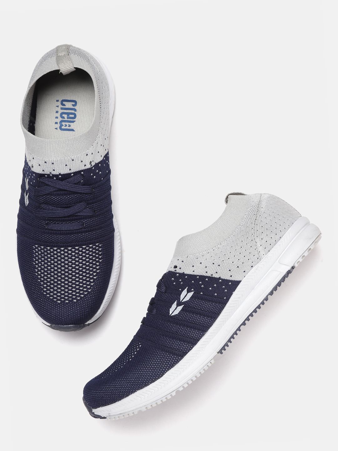 Crew STREET Women Navy Blue & Grey Colourblocked Running Shoes Price in India