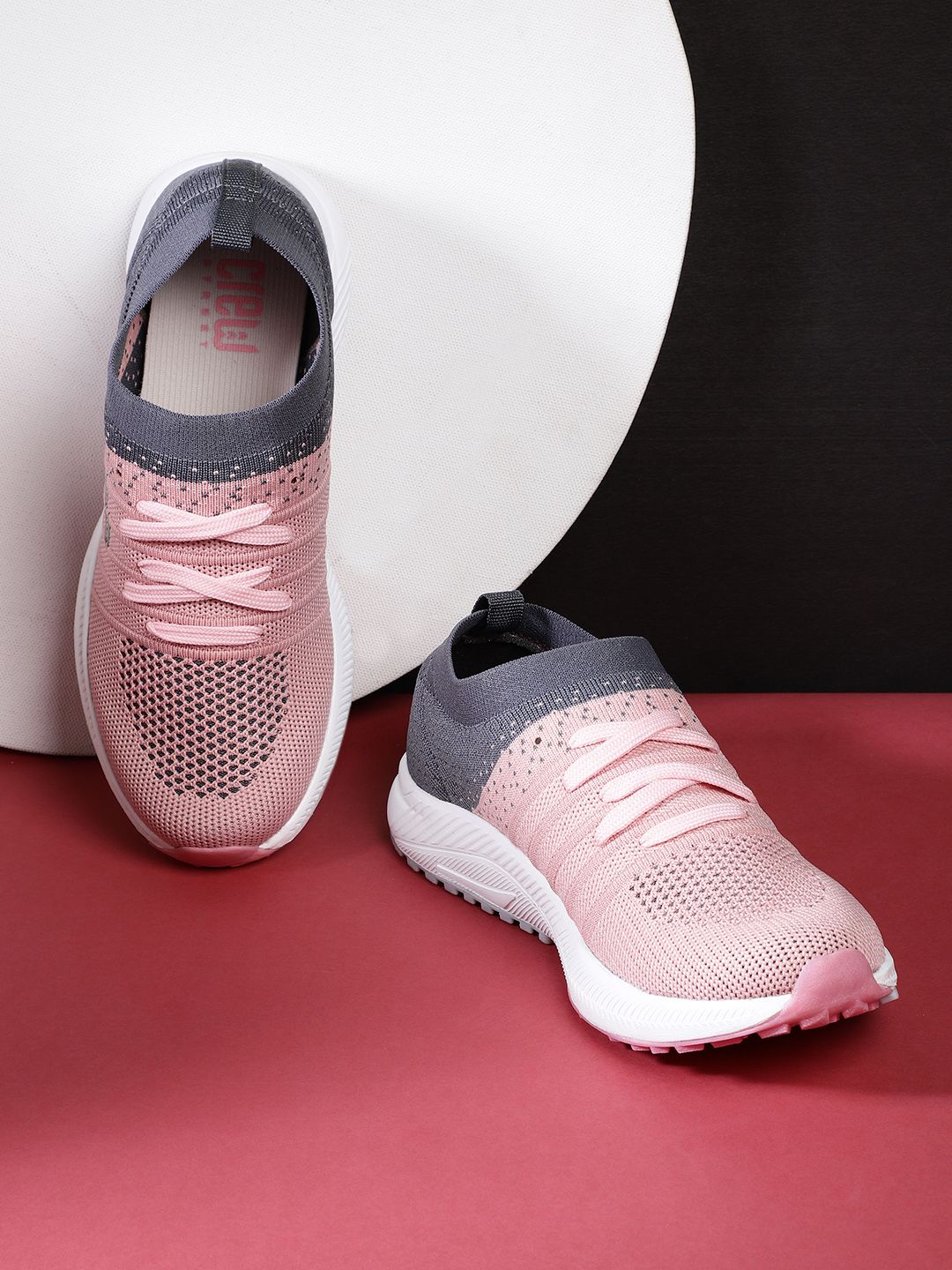 Crew STREET Women Pink & Charcoal Grey Colourblocked Running Shoes Price in India