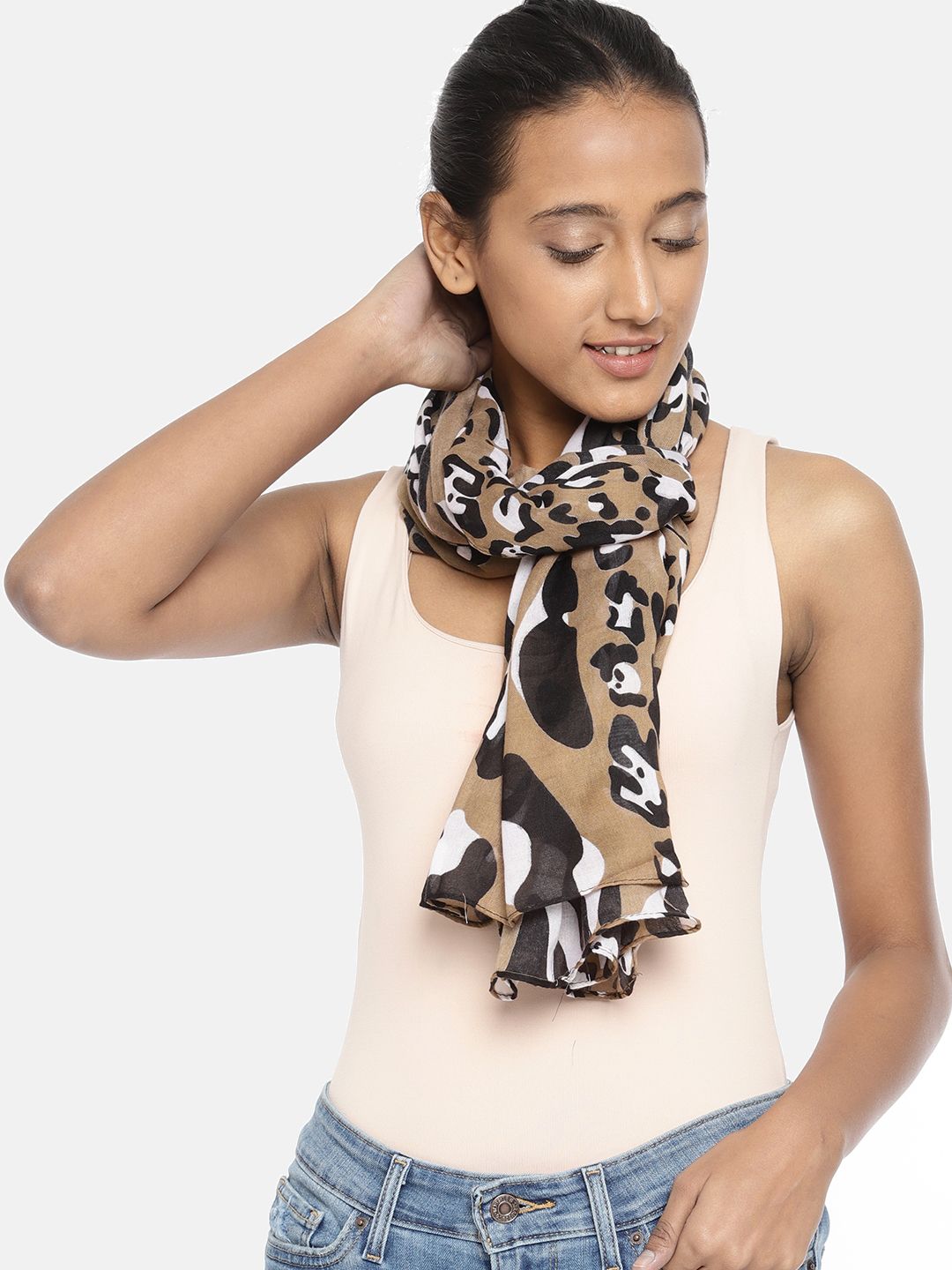 Ayesha Brown & Black Printed Scarf Price in India