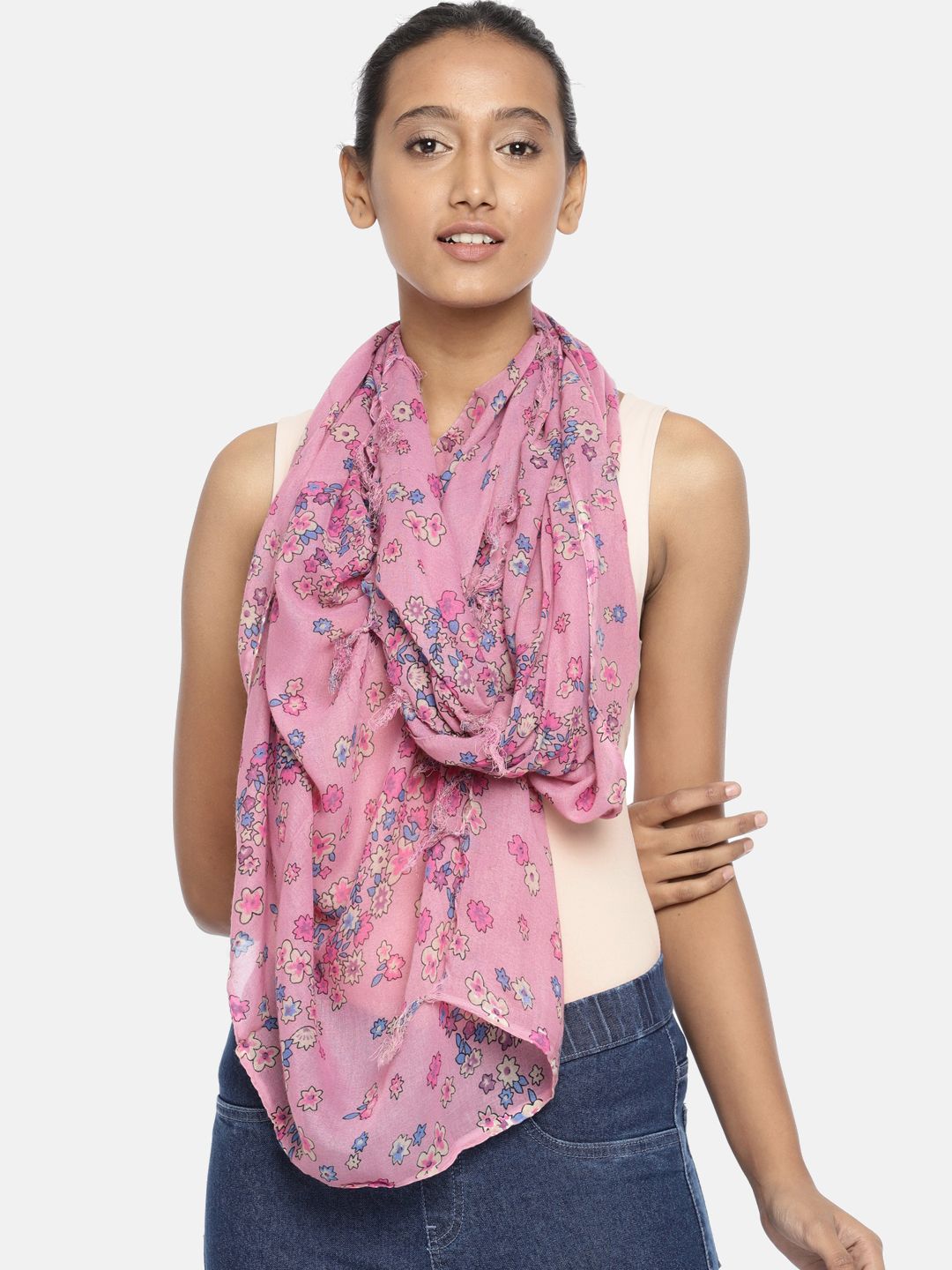 Ayesha Pink Floral Printed Scarf Price in India