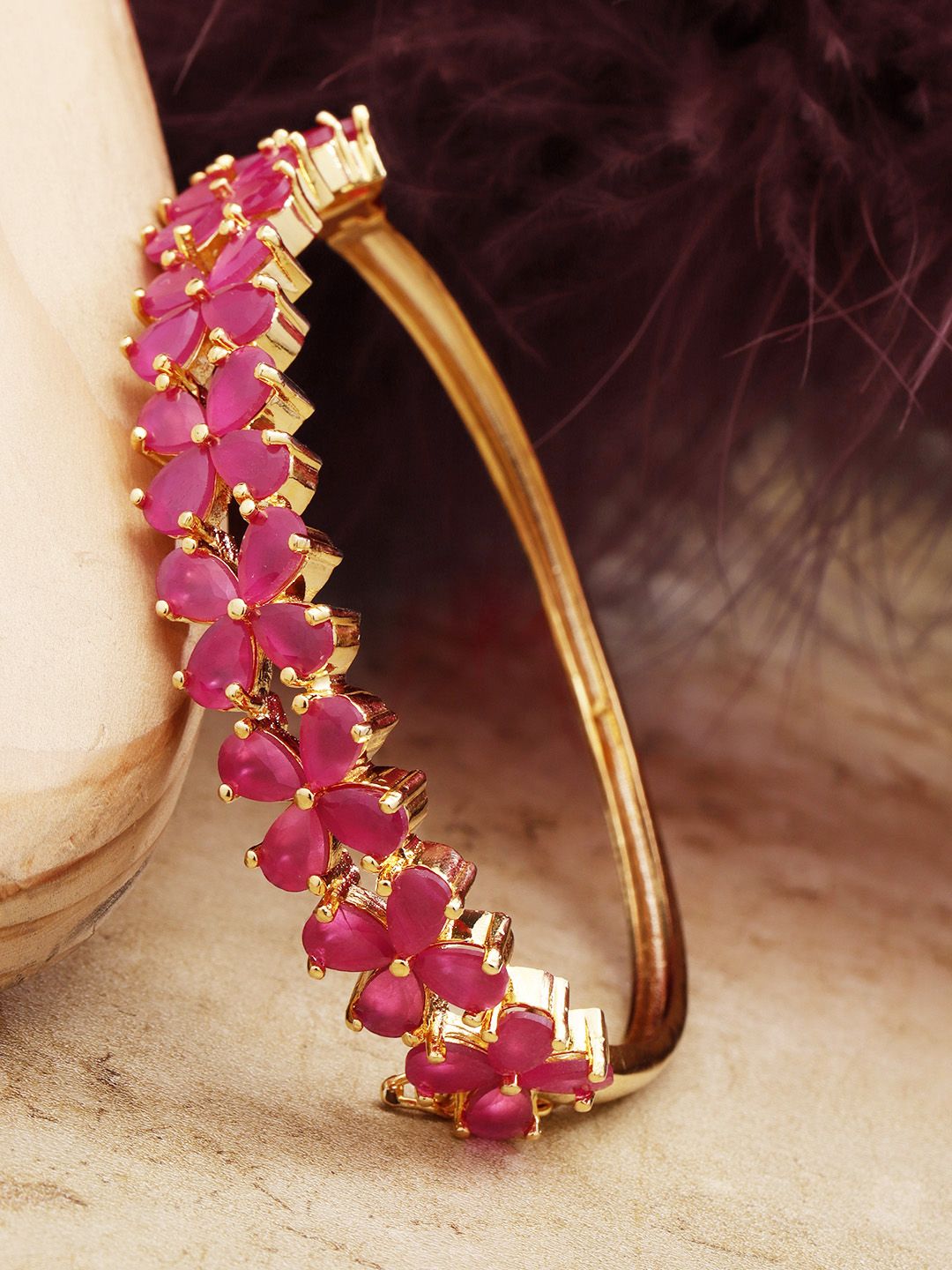 Priyaasi Magenta Gold-Plated CZ Stone-Studded Handcrafted Bangle-Style Bracelet Price in India