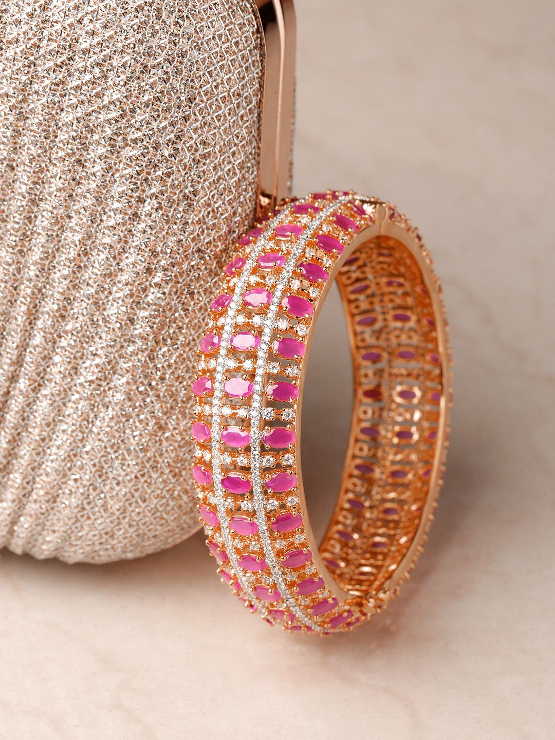 Priyaasi Pink & Rose Gold-Plated Handcrafted Bangle-Style Bracelet Price in India