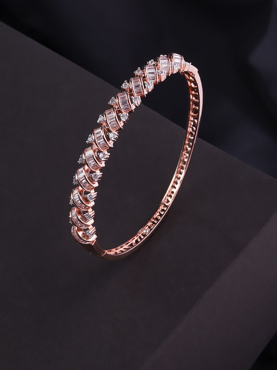 Priyaasi Rose Gold-Plated Handcrafted CZ Stone-Studded Bangle-Style Bracelet Price in India