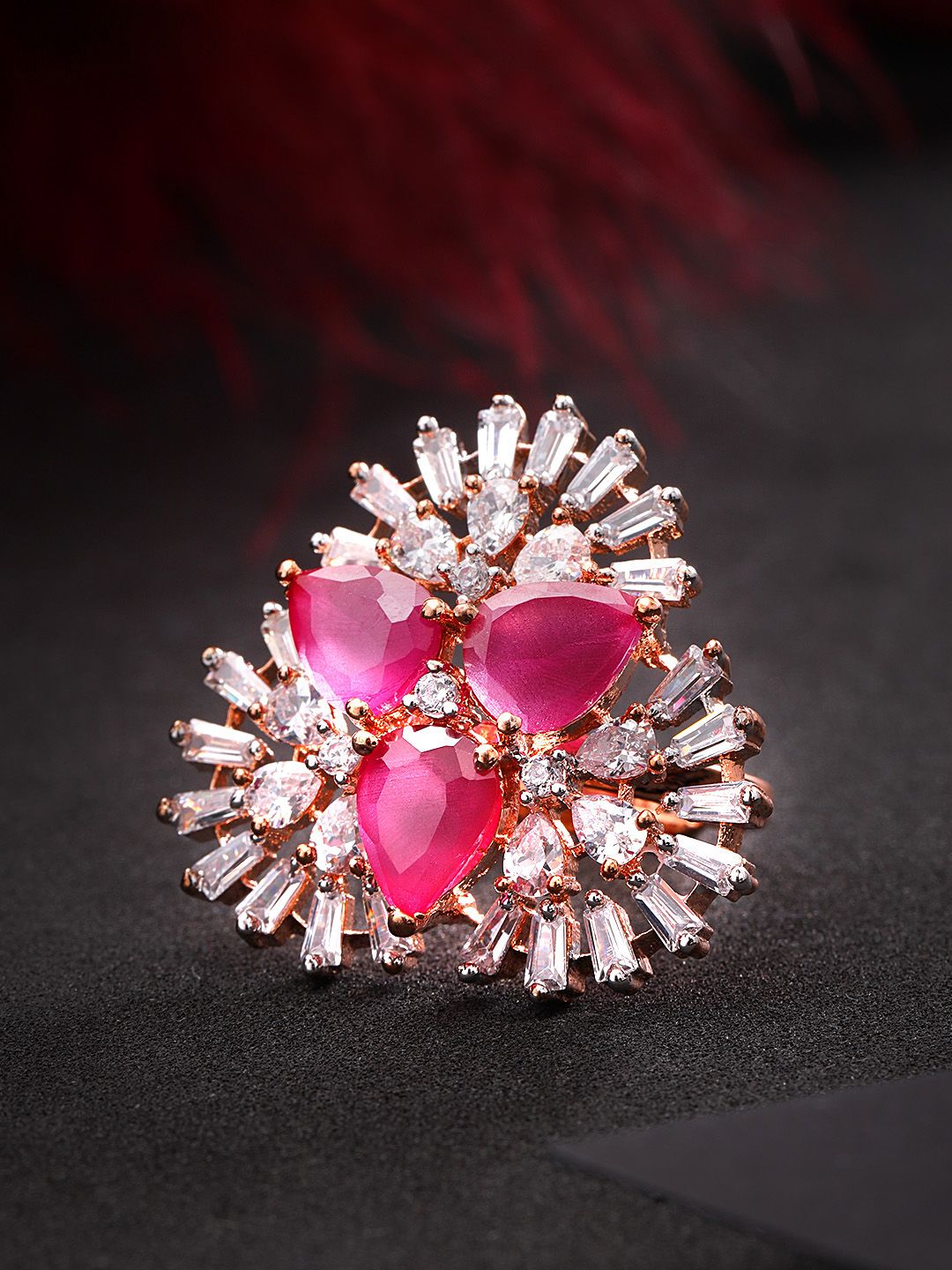 Priyaasi Pink Rose Gold-Plated CZ-Studded Handcrafted Adjustable Ring Price in India