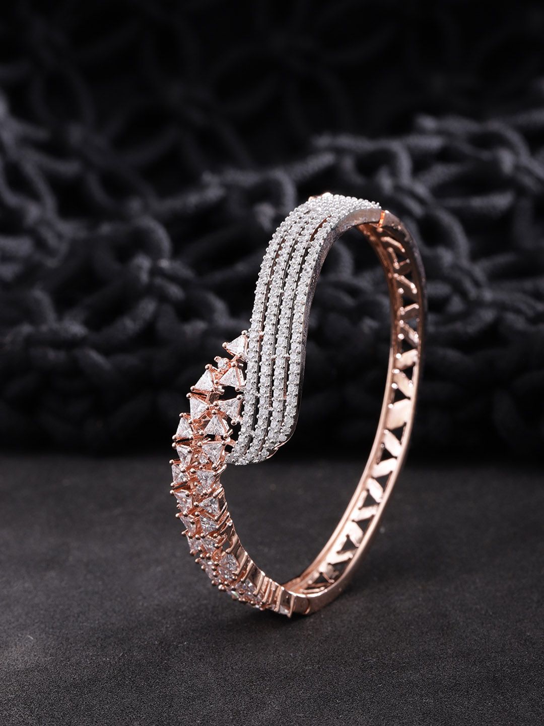 Priyaasi Rose Gold-Plated CZ Stone-Studded Handcrafted Bangle-Style Bracelet Price in India