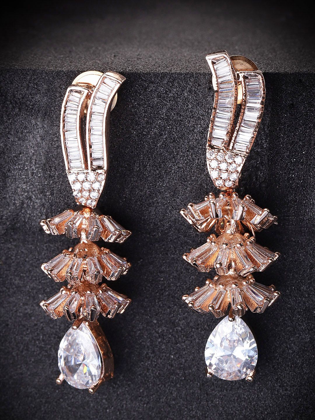 Priyaasi Rose Gold-Plated American Diamond Studded Drop Earrings Price in India